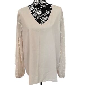 SHEIN size XXL creamy pink long sheer skirt sleeve V-Neck Women's Top